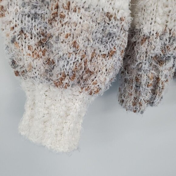 Maurices Womens Fuzzy Striped Pullover Sweater XL Beige White Lantern Sleeve - Picture 7 of 15